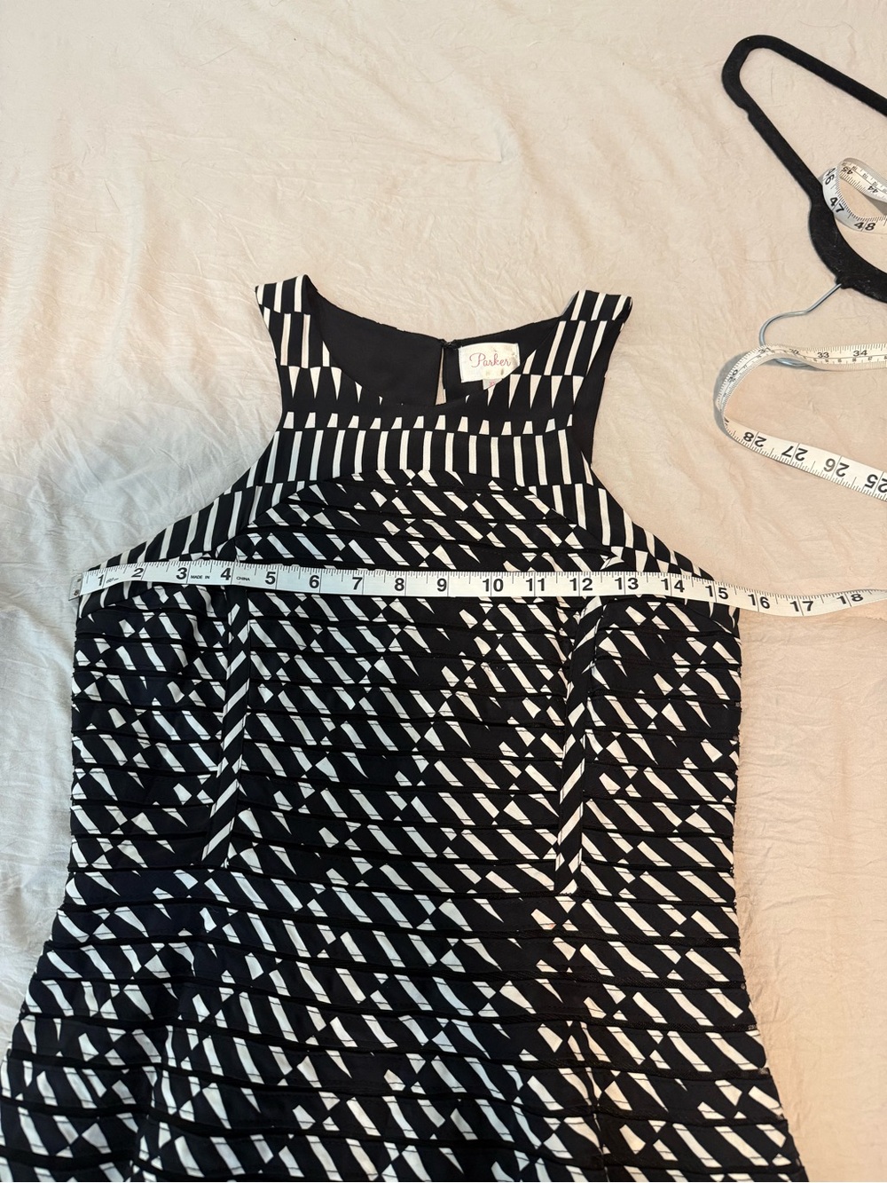 Parker Evony Mesh Panel Mini Dress Black White Geometric XS NWOT - Picture 7 of 8